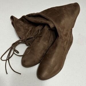 INC International Concepts Imannie Over the Knee Brown Faux Suede Flat Boots 8M